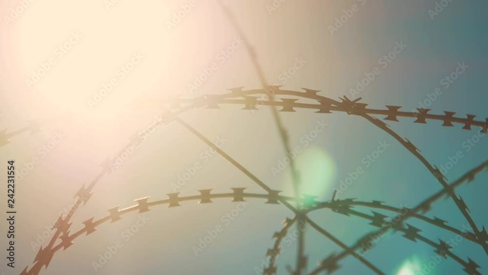 fence prison closed area strict regime silhouette barbed wire. illegal