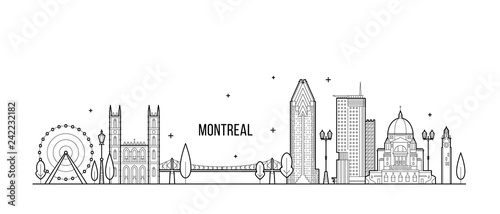Montreal skyline Canada city buildings line vector