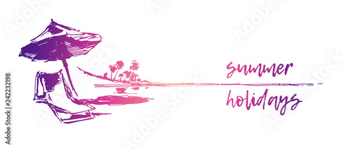Vacation sea beach summer holidays vector sketch