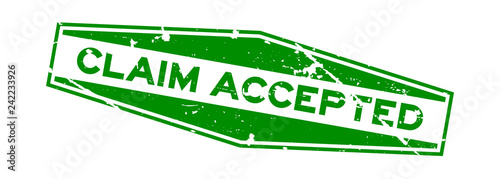 Grunge green claim accepted word hexagon rubber seal stamp on white background