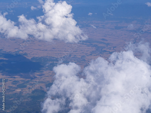Blue sky clouds seen from airplane beautiful with blue sky background nature.