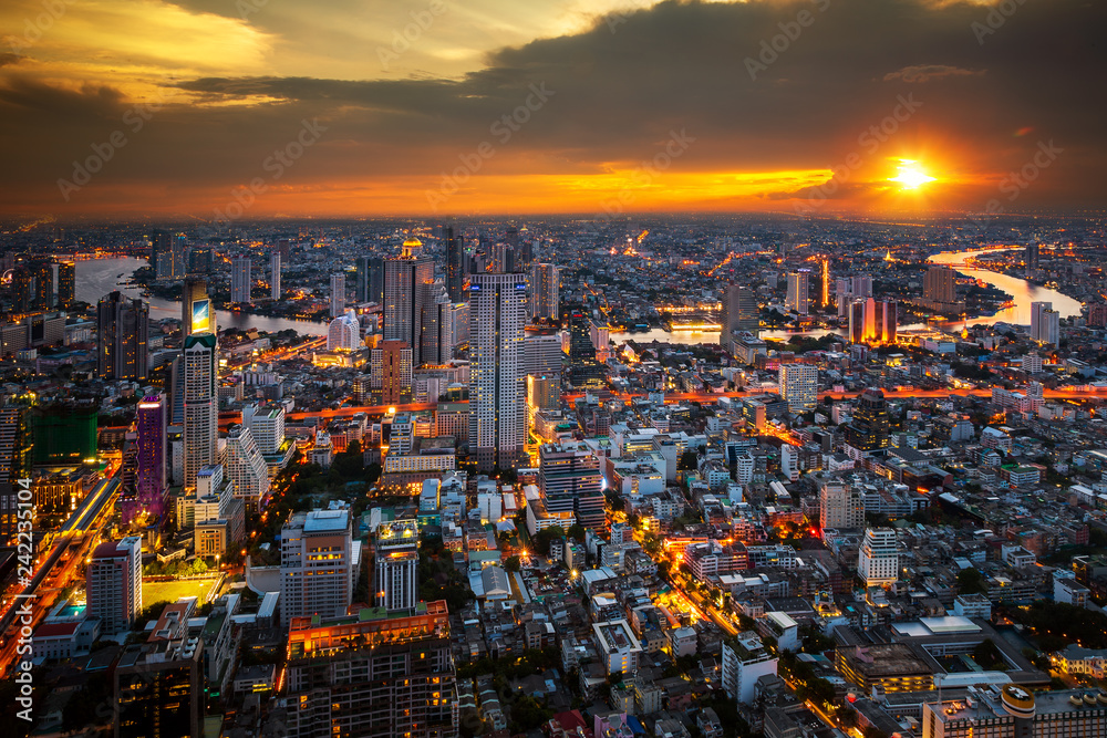 Cityscape view from roof top of tower in Bangkokcity