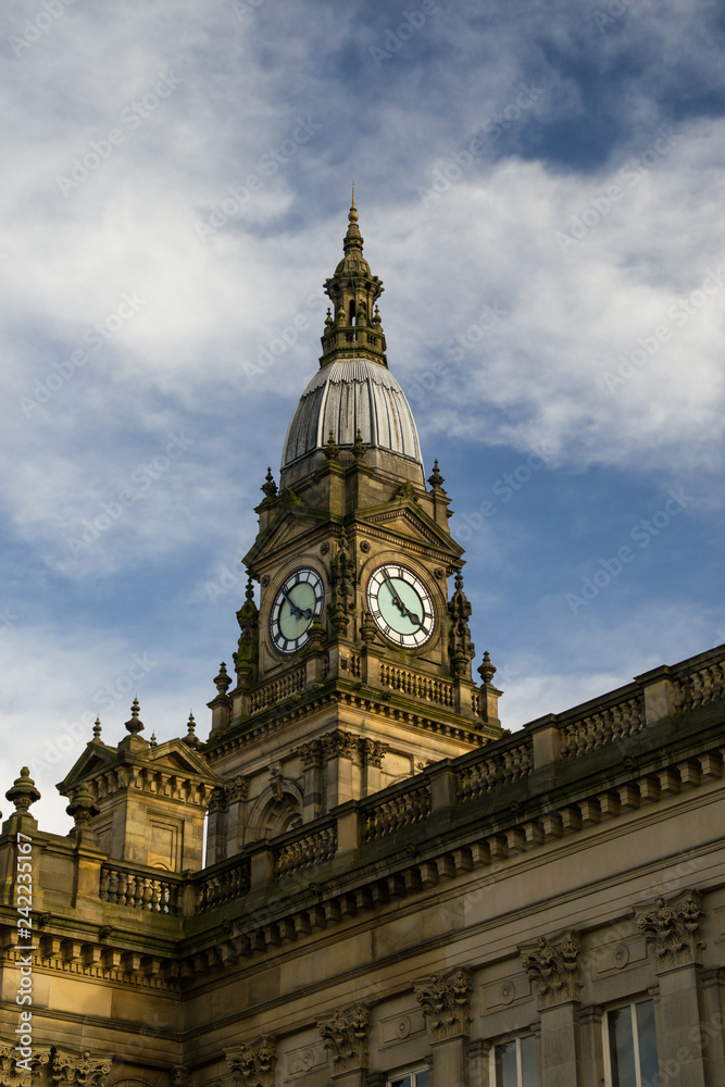 Bolton Town Hall clock tower in the afternoon light. Lancashire, England.
