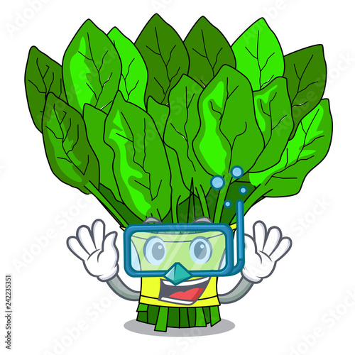 Diving vegetable spinach on a cartoon plate