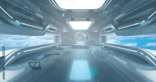 Spaceship interrior on Futuristic background, 3d render © willyam