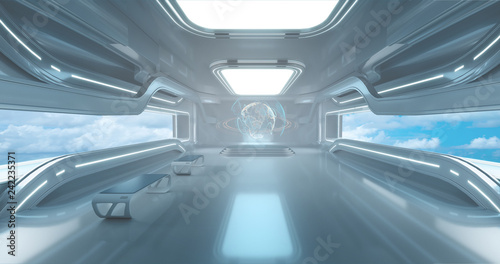 Spaceship interrior on Futuristic background, 3d render © willyam