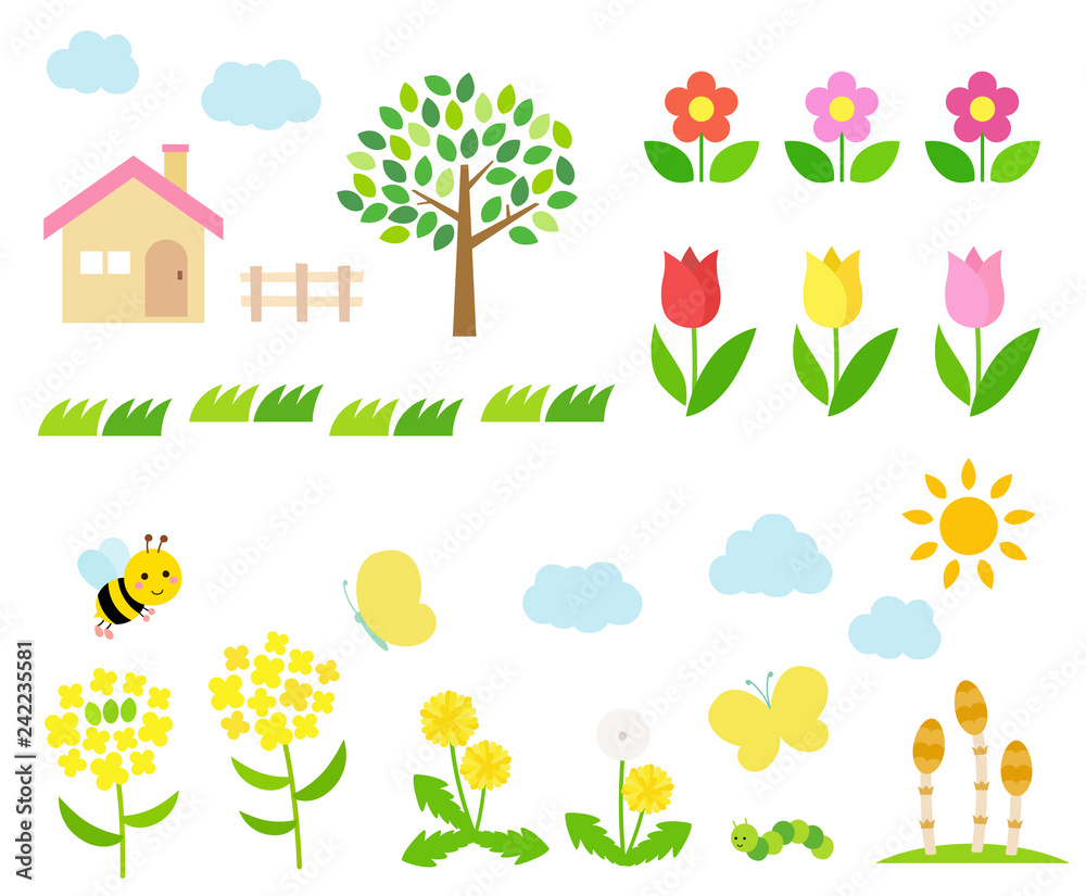 Spring landscape illustration set