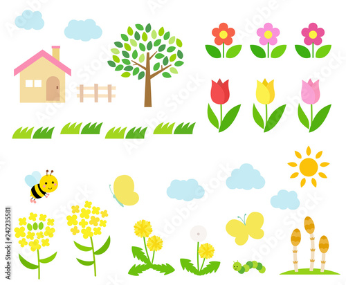 Spring landscape illustration set