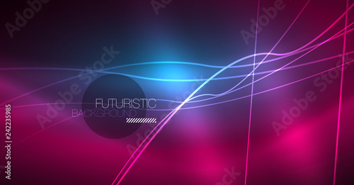 Digital technology abstract background - neon geometric design. Abstract glowing lines. Colorful techno background. Futuristic shape.