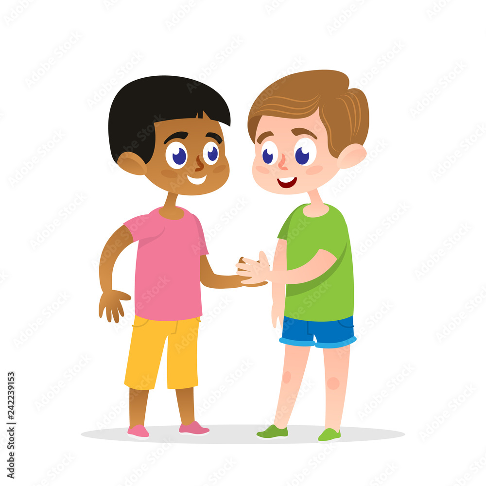 Two Happy Firends Handshake Vector Illustration.