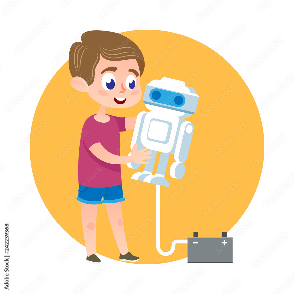 Smart Kid Making Robot. Catroon Illustration. Smart Kid Making Robot. Catroon Illustration.