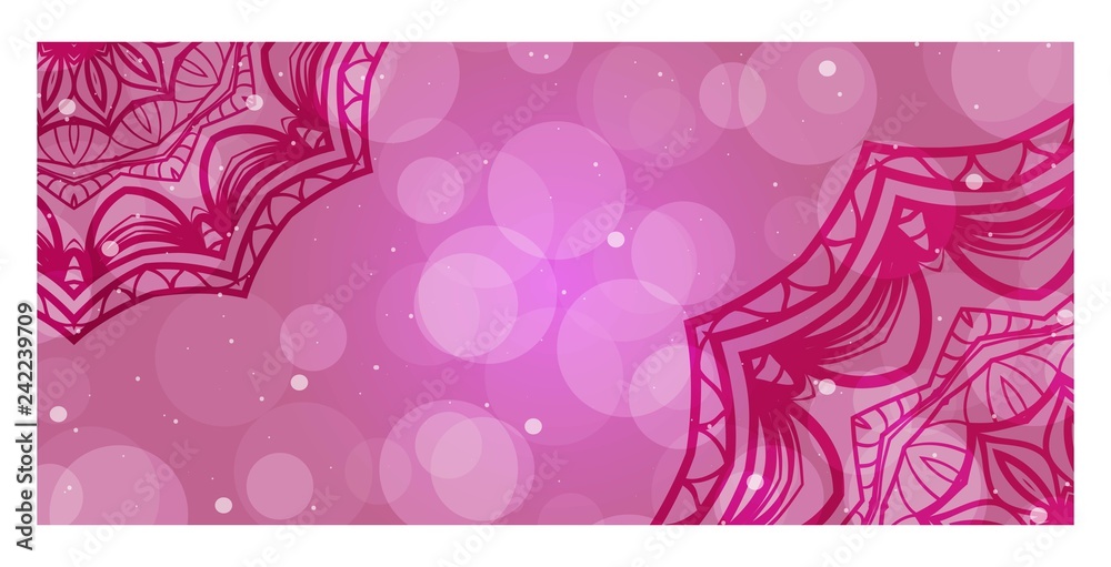 Pink, purple Color ornamental ethnic banner. Templates with doodle tribal mandalas. Vector illustration for design