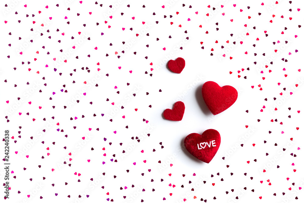 Valentine Day concept, white background with red hearts with love