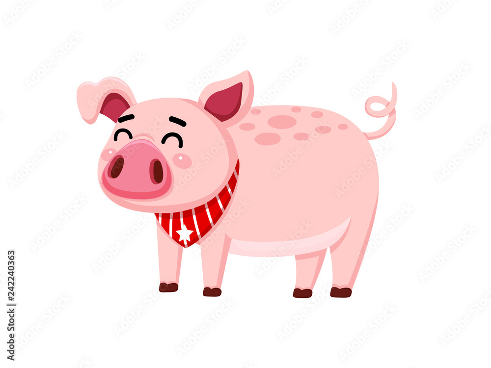 Cute cartoon fat Pig characters isolated on white background. Vector Illustration cartoon style. Cute cartoon fat Pig characters isolated on white background. Vector Illustration cartoon style.