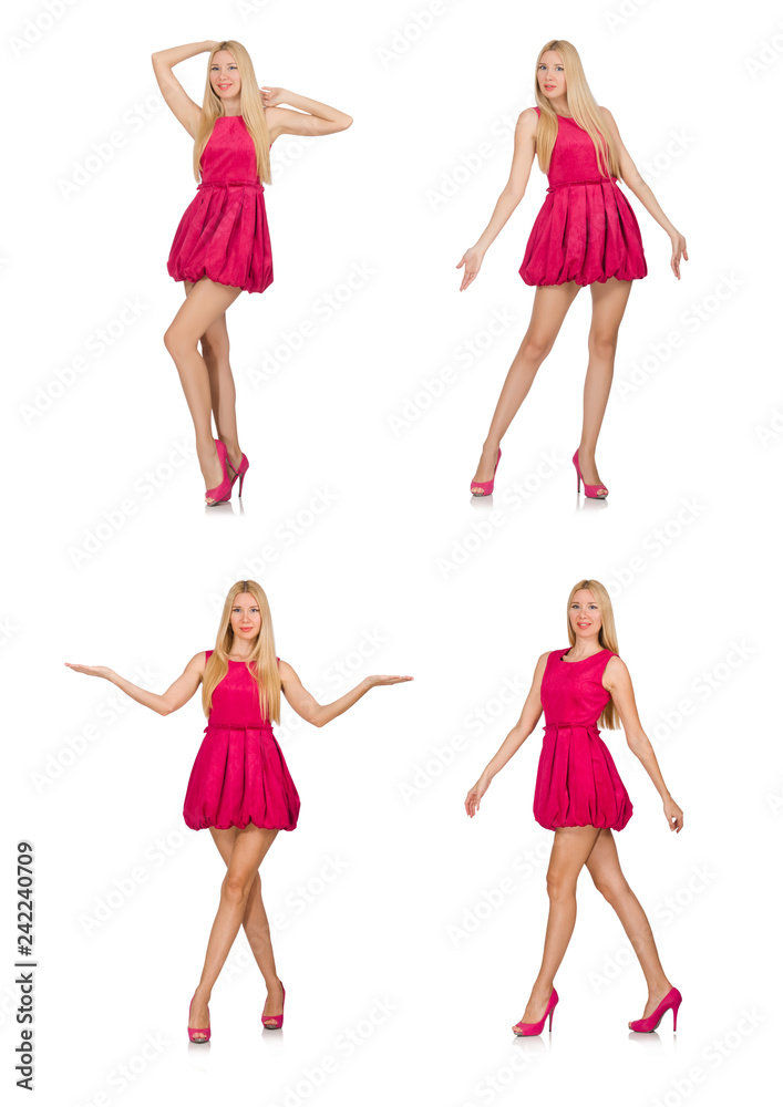 Young woman in pink dress isolated on white Young woman in pink dress isolated on white
