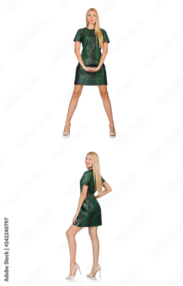 Young woman in green dress isolated on white Young woman in green dress isolated on white