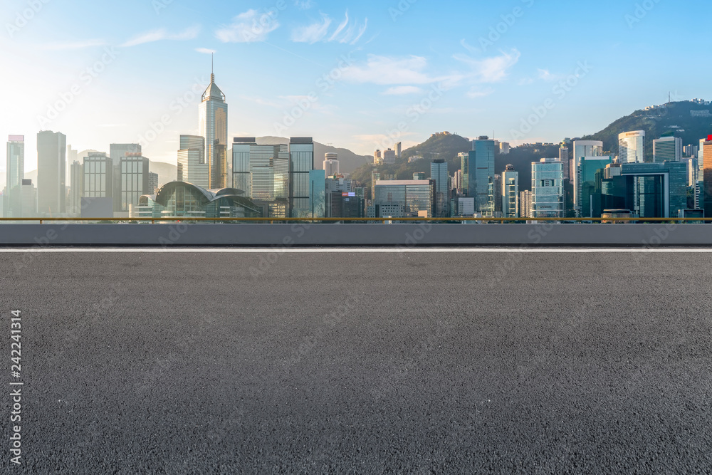Air highway asphalt road and office building of commercial building in modern city Air highway asphalt road and office building of commercial building in modern city