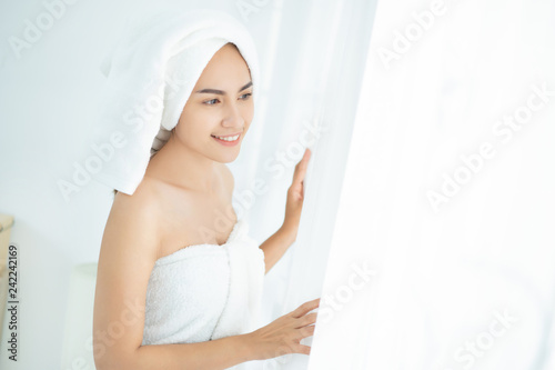 Asian beautiful women dressed in towel