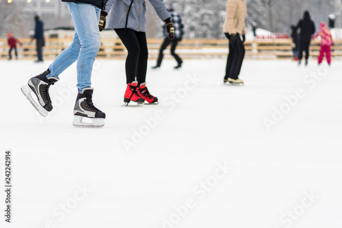 foot in skate on the ice
