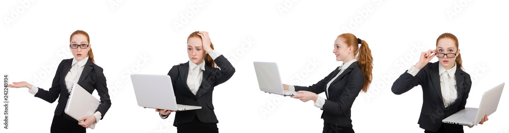 Businesswoman with laptop isolated on white Businesswoman with laptop isolated on white
