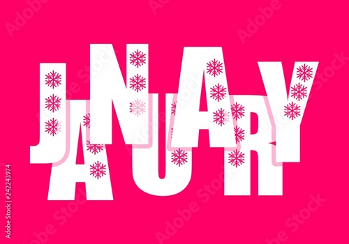 January sign with snowflakes. Typographic concept of winter month name