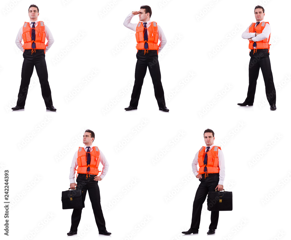 Obraz premium Man in life-jacket isolated on white 