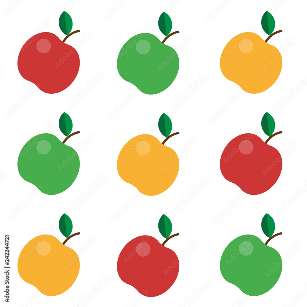 Vector Illustration on white background. set Of Apples. Green, red, yellow.