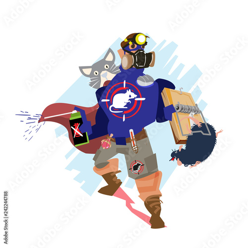 Rat  control service company. Rat killer man - vector illustration