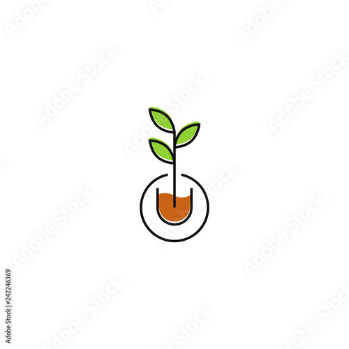 green sprout plant care and protected in circle outline line simple logo
