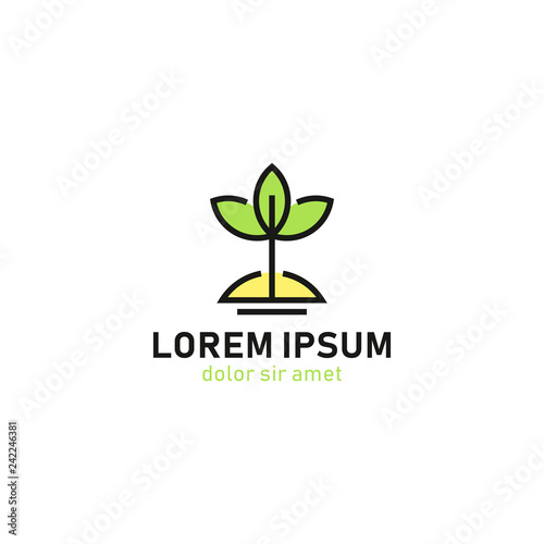 Green ecology plant flower nature sprout logo template outline monoline style