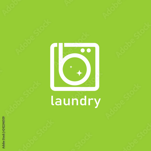 Simple logo laundry with washing machine front door icon