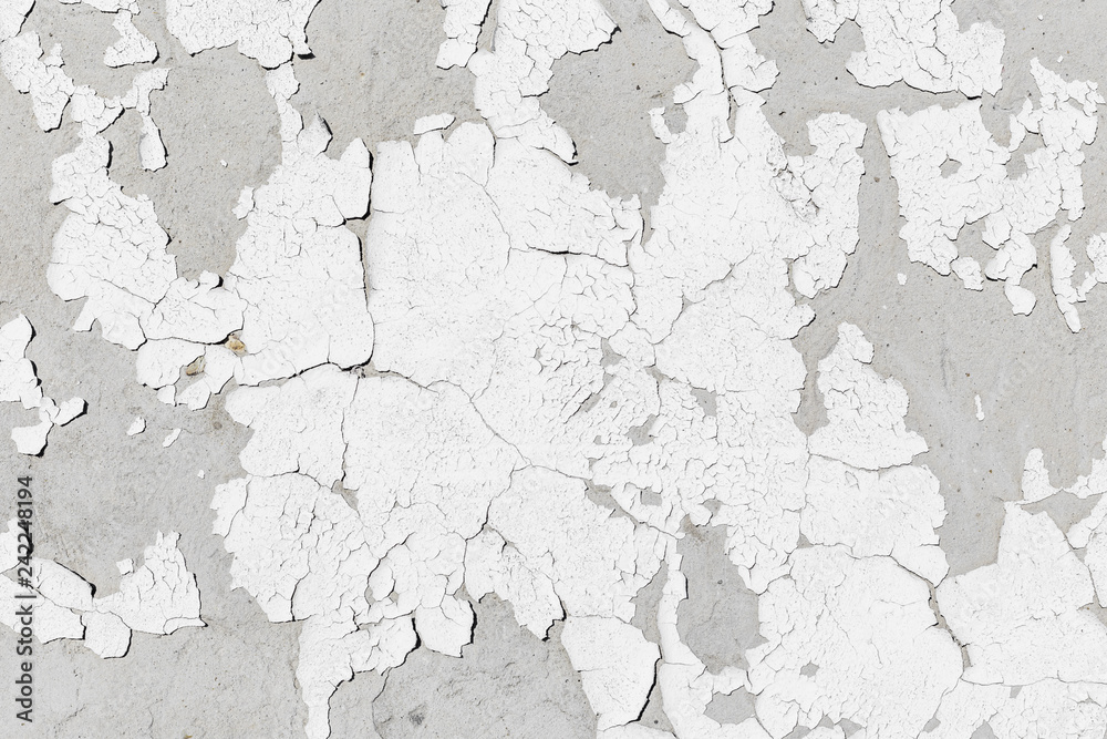 Obraz premium Cement wall texture background with grey grungy stucco, white peeled paint, cracks and stains