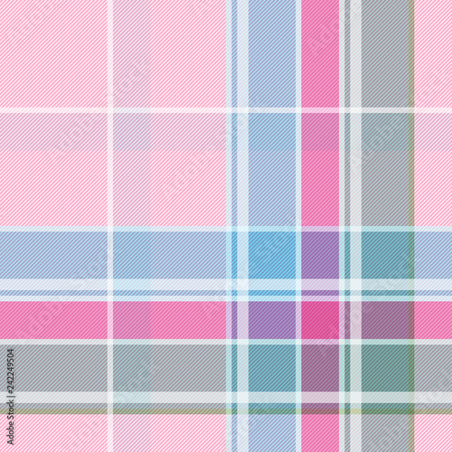 Pink and blue check seamless pattern. Vector patch for scarf, fabric