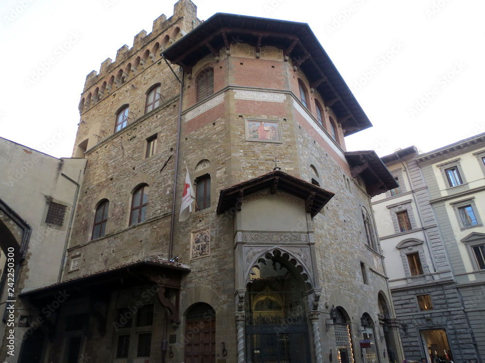 Beautiful building with medieval architecture  in the historic center, Florence, Italy