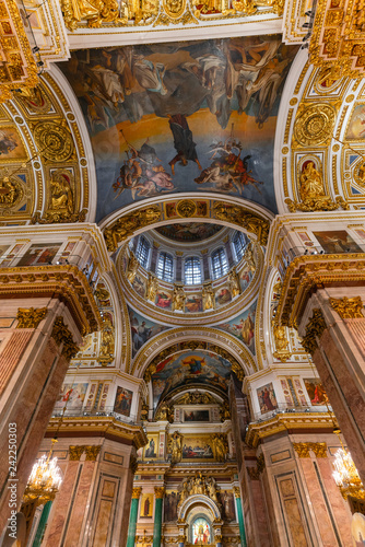 SAINT PETERSBURG  RUSSIA - January 2  2019  Beautiful interior of the St Isaac s Cathedral. Luxurious ceiling and dome inside the famous cathedral.