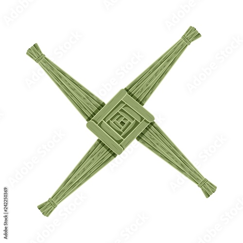 Brigid's Cross made of green straw. Wiccan pagan symbol isolated element