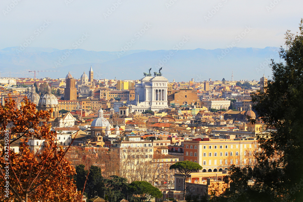 Rome (Italy) - The view of the city from Janiculum hill and terrace, with Vittoriano, Trinità dei Monti church and Quirinale palace.