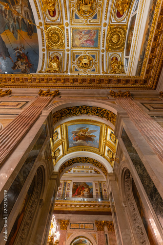 SAINT PETERSBURG, RUSSIA - January 2, 2019: Beautiful interior of the St Isaac's Cathedral. Luxurious ceiling and dome inside the famous cathedral.