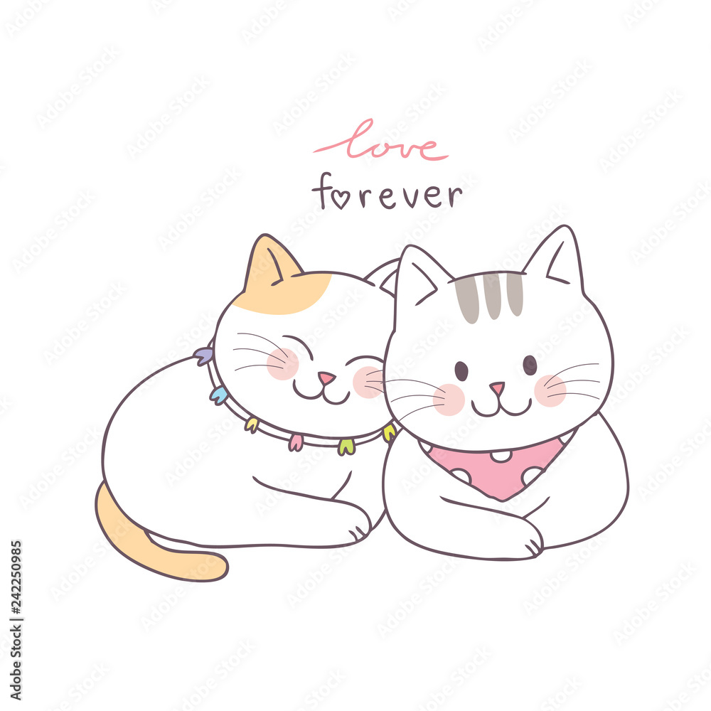 Obraz Cartoon cute Valentines day couple cats vector.