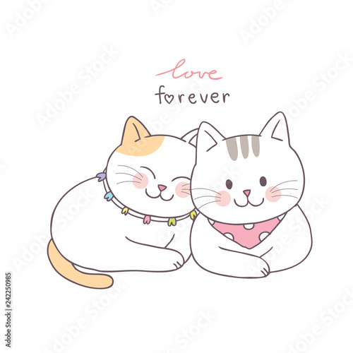 Cartoon cute Valentines day couple  cats vector.