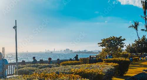 06-01-2019 Santo Domingo, Dominican Republic.. Caribbean sea view of Santo Domingo as golden tropical sunset