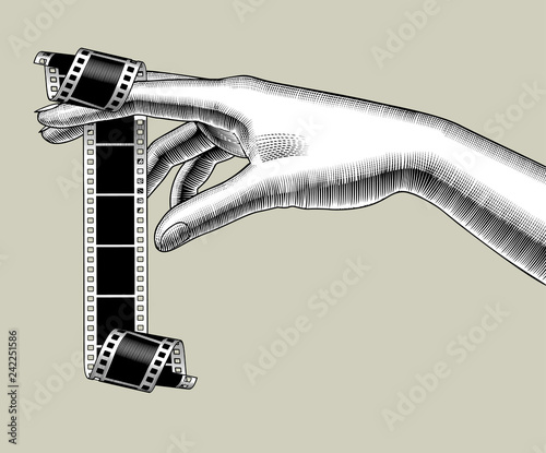 Female palm hand holding a camera roll