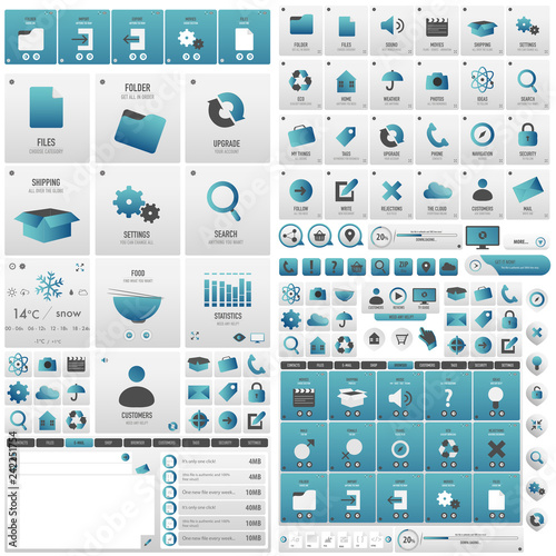 Blue big set of buttons for infographics