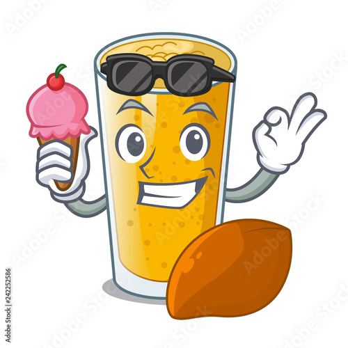 With ice cream lassi mango in a cartoon bottle
