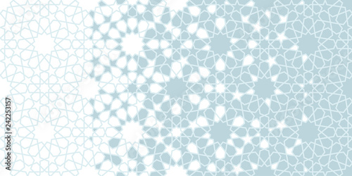 Arabesque seamless vector border. Geometric halftone texture with color tile disintegration or breaking