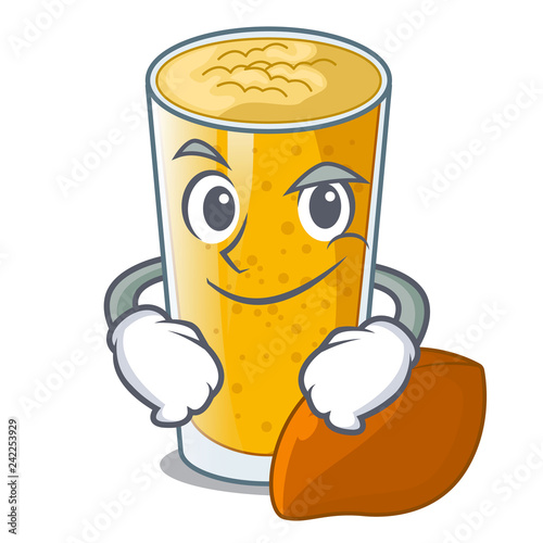 Smirking lassi mango in a cartoon bottle