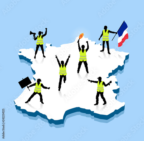 Yellow vests protesters ower France 3D map