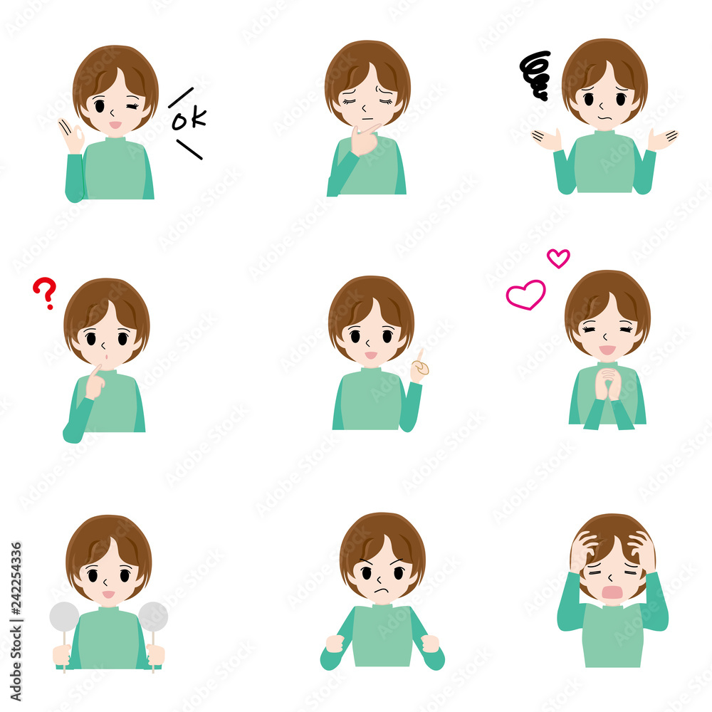 Illustration set of young women of various gestures. Illustration set of young women of various gestures.