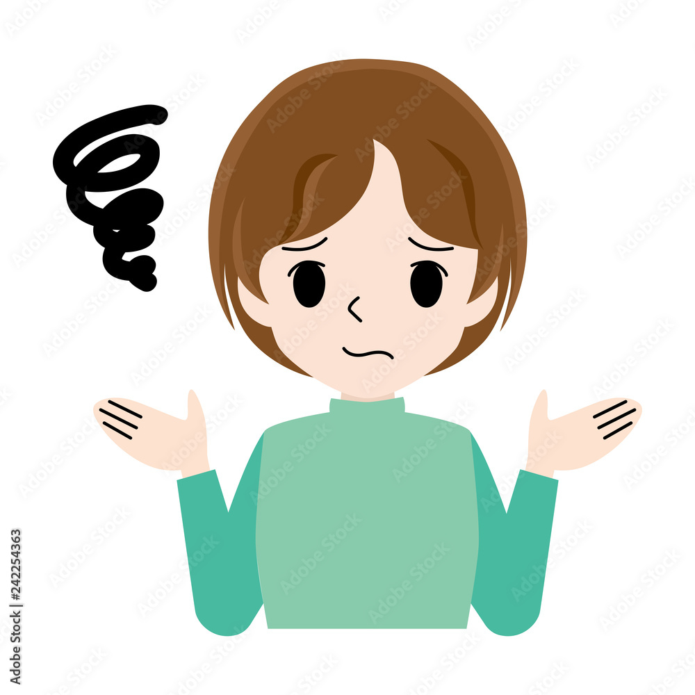 illustration of a young lady raising his hands with a troubled face. illustration of a young lady raising his hands with a troubled face.