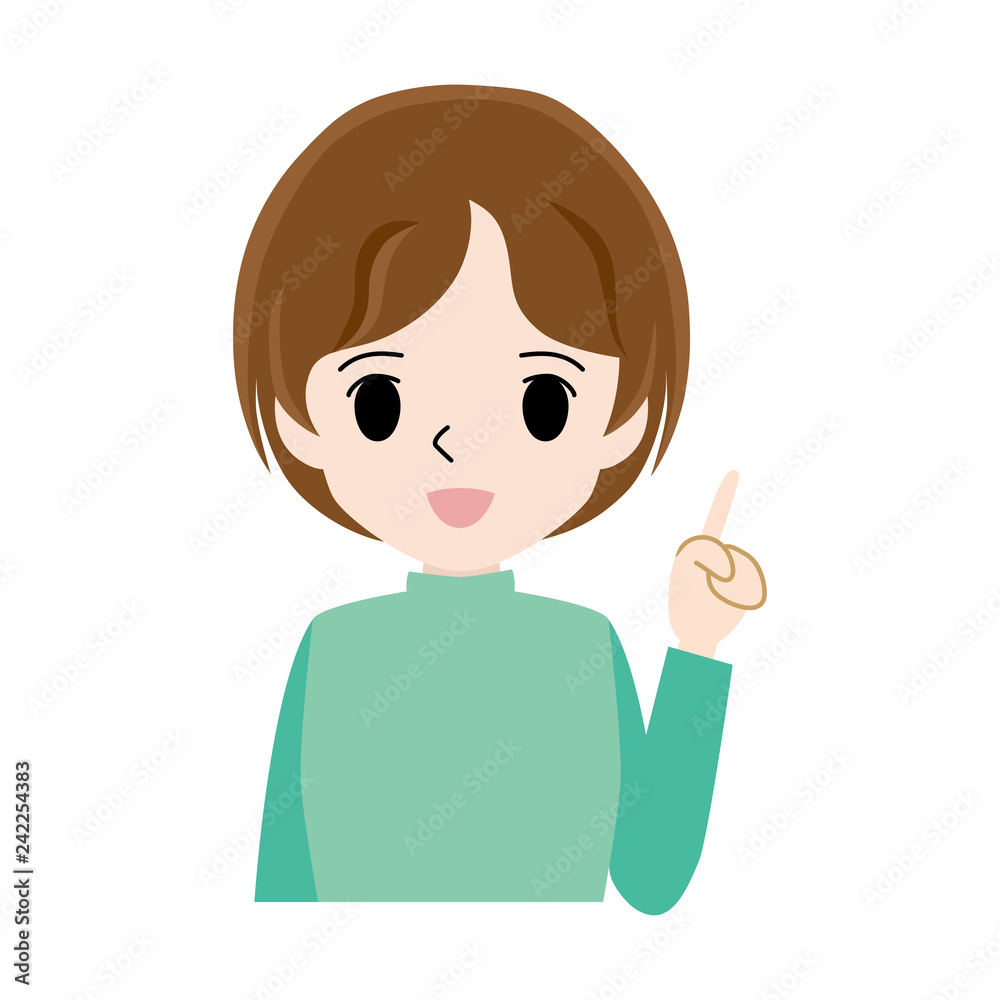 Illustration of a young woman advising with a smile. Illustration of a young woman advising with a smile.